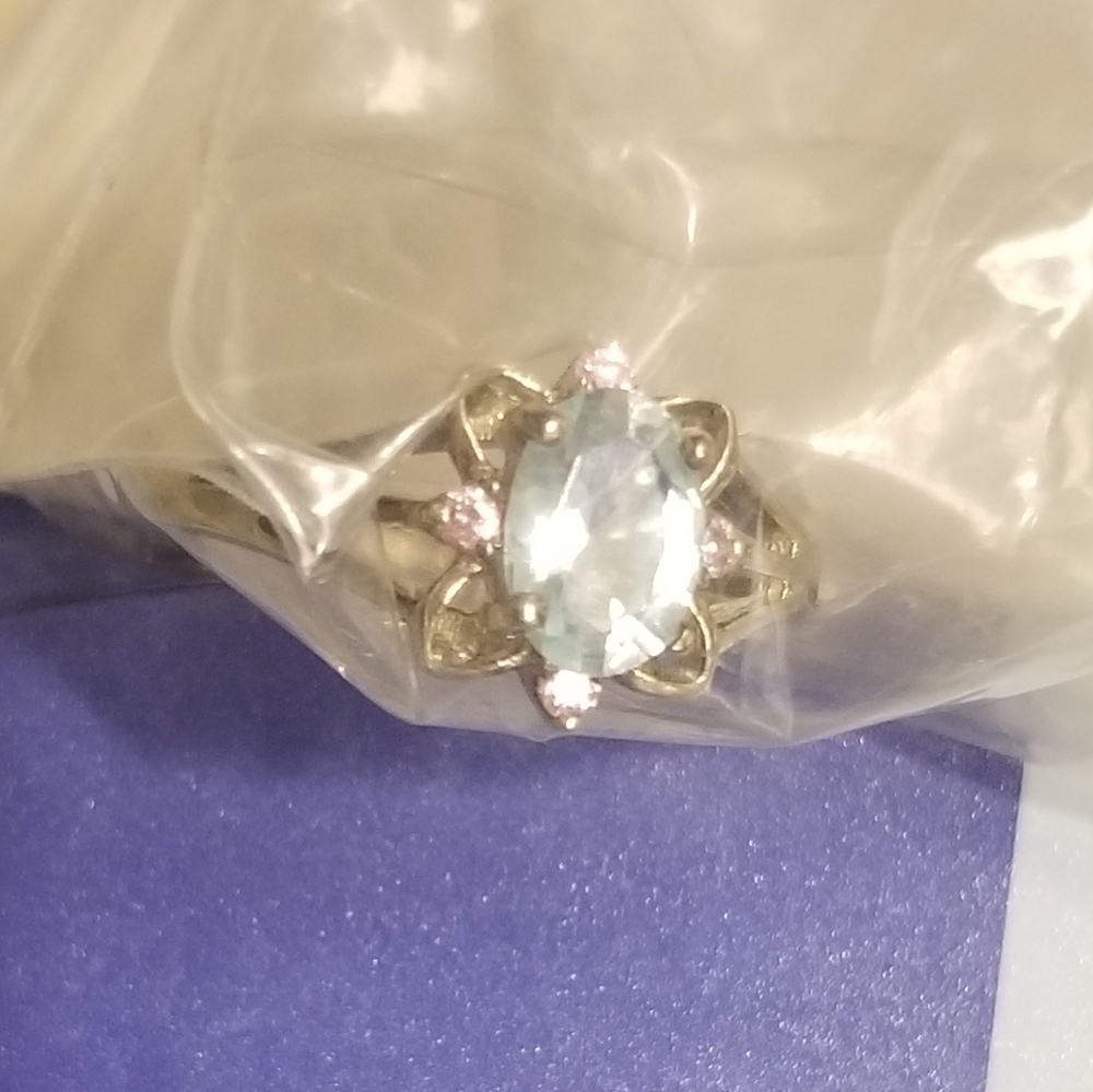 Avon BLUE TOPAZ/ PINK CZ ring Sz 7, 925 sterling